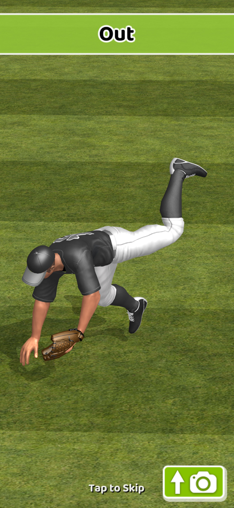Baseball Game On: offline fun - Gráficos 3D realistas que muestran a un fildeador de béisbol lanzándose para hacer un out