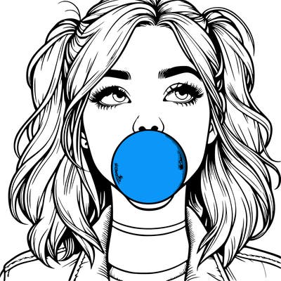realististic girl blowing bubble -gum
