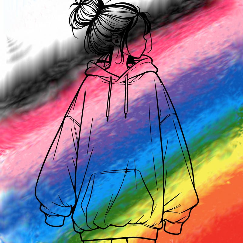 realistic girl with a oversized sweatshirt on and a bun