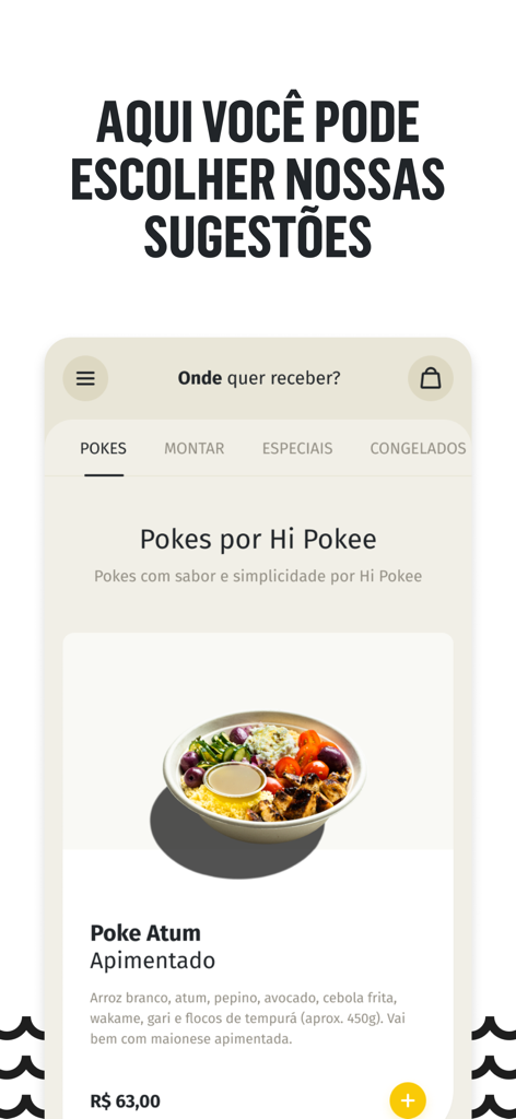 Olga Ri + Hi Pokee - Olga Ri and Hi Pokee app menu displaying a spicy tuna poke bowl with ingredients and price.