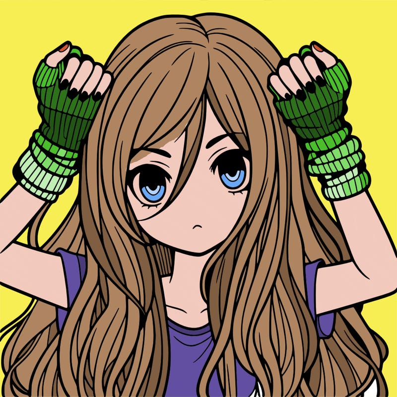 long haired girl with fingerless gloves