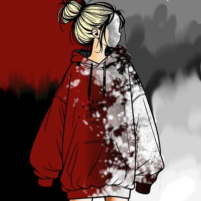 realistic girl with a oversized sweatshirt on and a bun