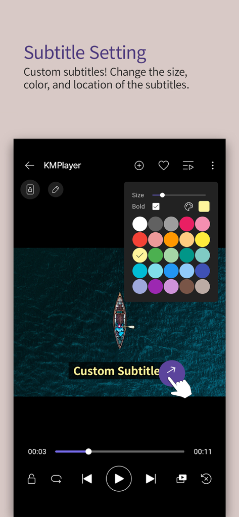 KMPlayer+ Divx Codec - Interface for customizing subtitle size color and position in KMPlayer