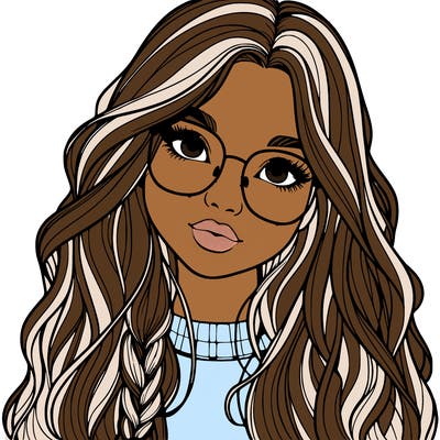 girl with long hair and freckles and glasses realistic