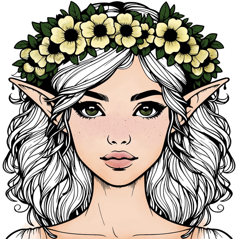 realistic female elf with flower crown