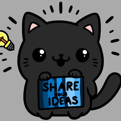 a cute cat saying share your ideas