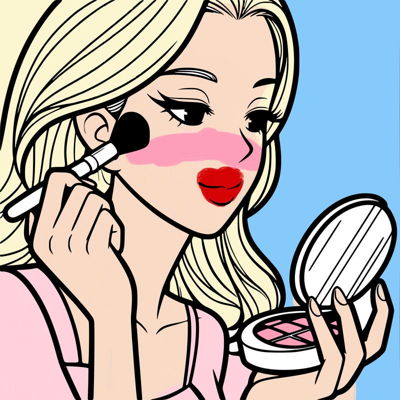 little girl putting on makeup