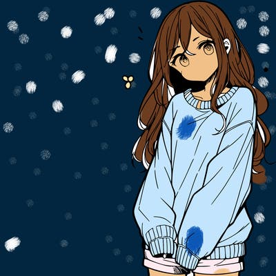 manga teen girl  in a sweater and baggy pants