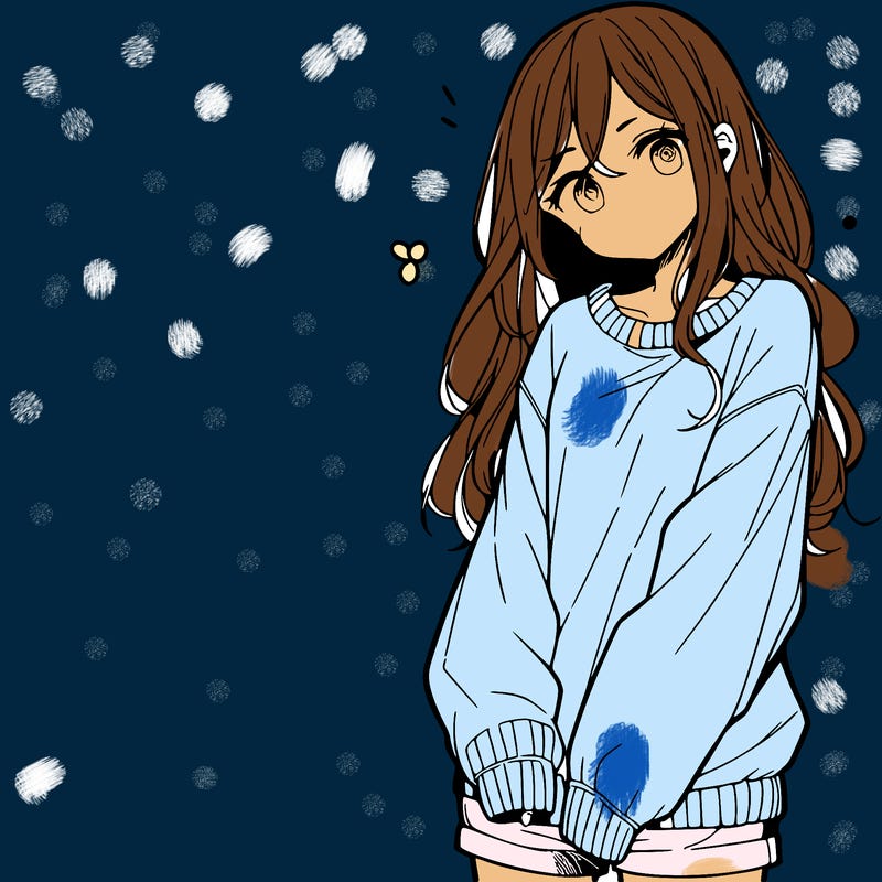 manga teen girl  in a sweater and baggy pants