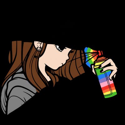 a realistic girl spray painting