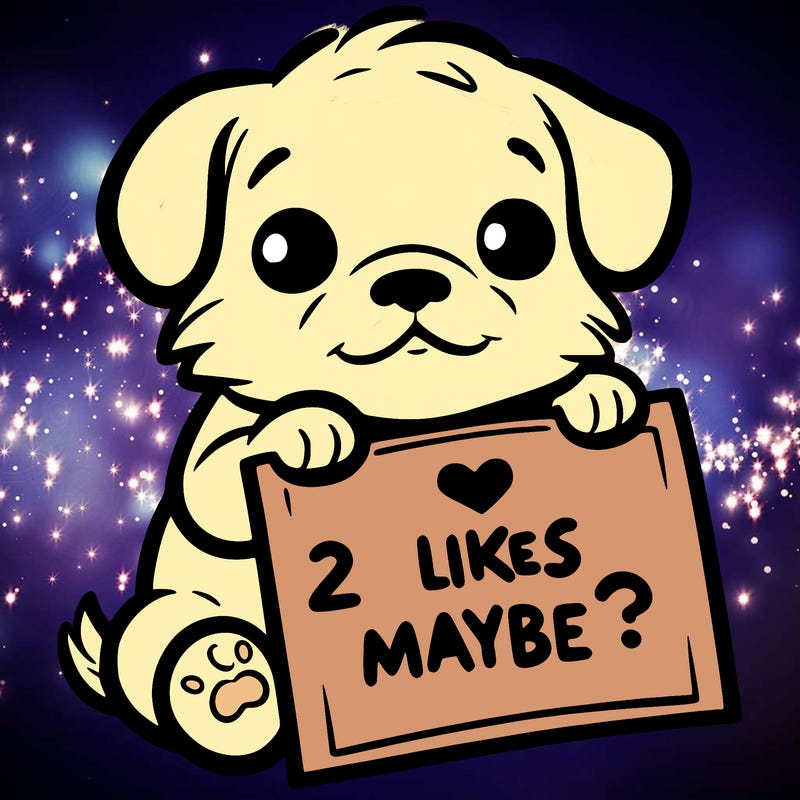 a puppy holding a sign that says 2 likes maybe?