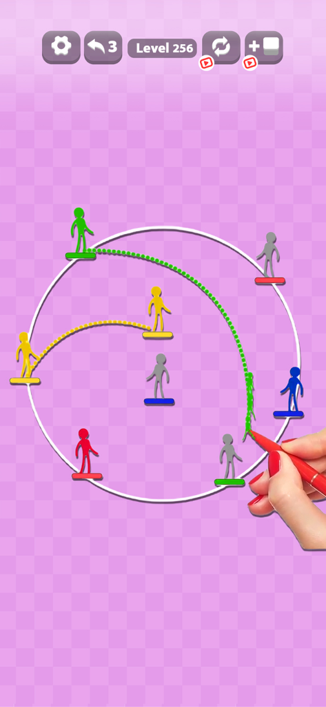 Escape Island: Fun Color Sort - A hand sorting colored 3D characters on circular island platforms in the Escape Island mobile game