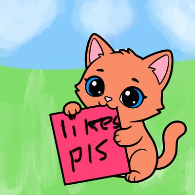 a small cat with a blank sheet of paper in its hand. the cat is sooooooo cute!