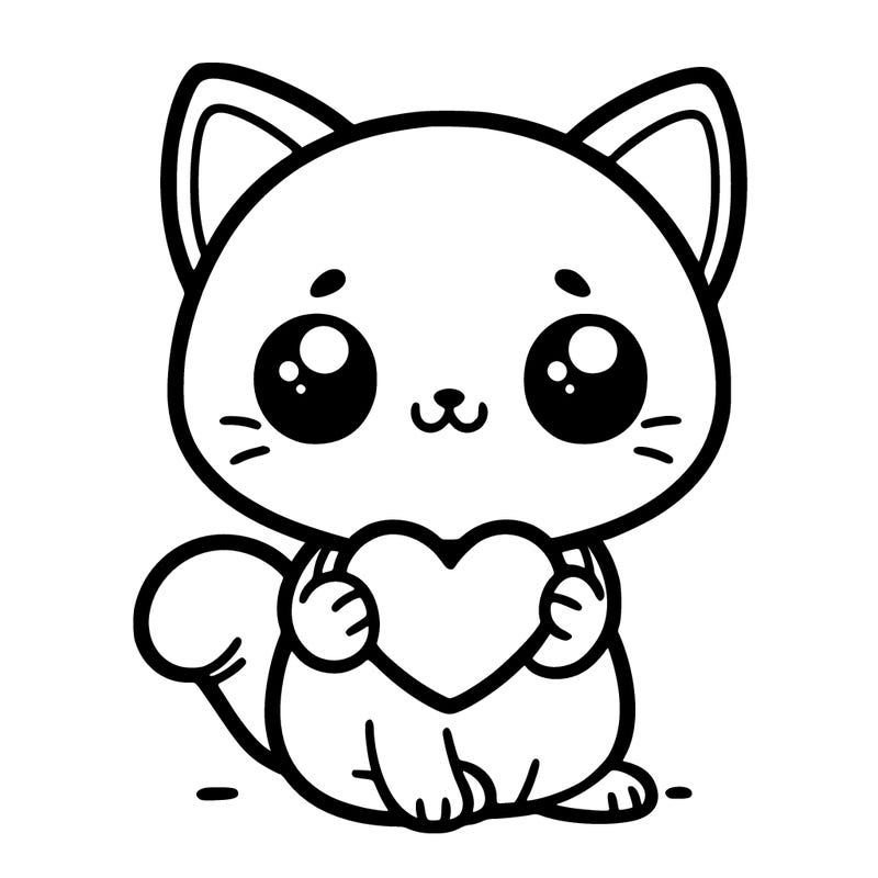 kitty holding a heart