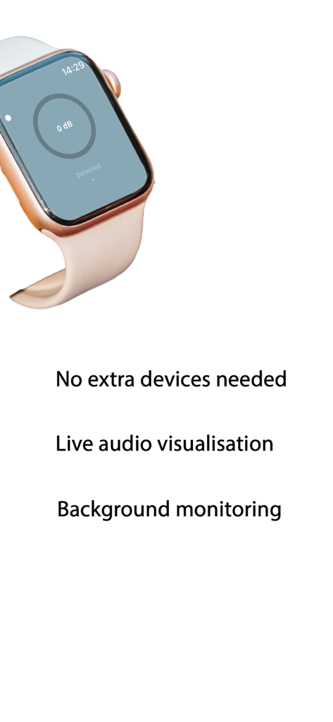 MonitorBaby - Aplicación MonitorBaby en un Apple Watch mostrando visualización de audio en vivo y funciones de monitoreo en segundo plano.