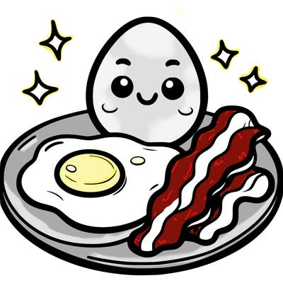 cartoon eggs and bacon on plate