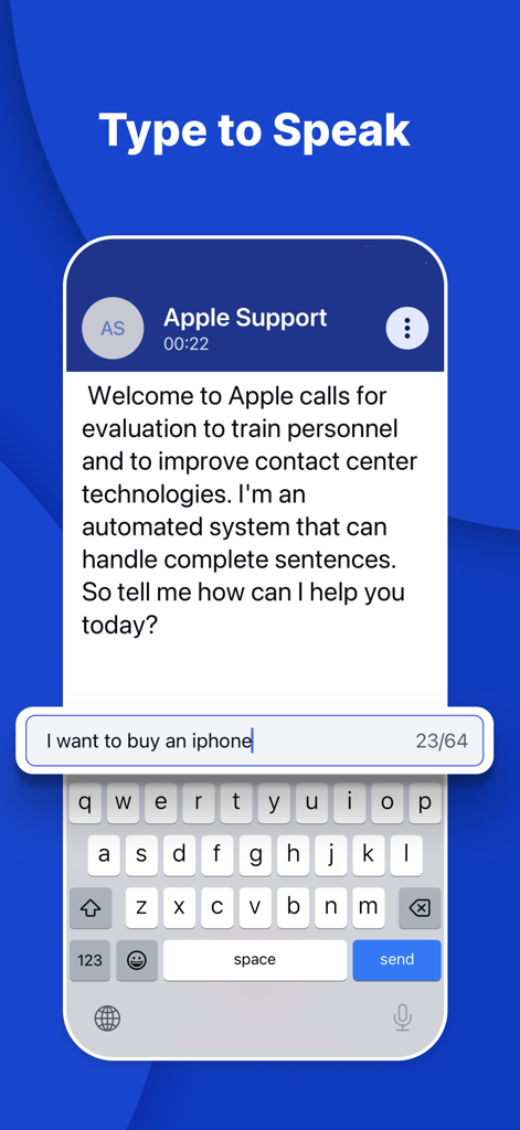 InnoCaption: Call Captioning - InnoCaption app interface showing the Type to Speak feature during a call with real-time text captions.
