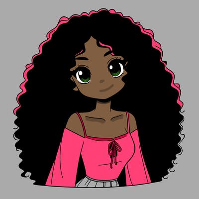 a black anime girl with long afro hair