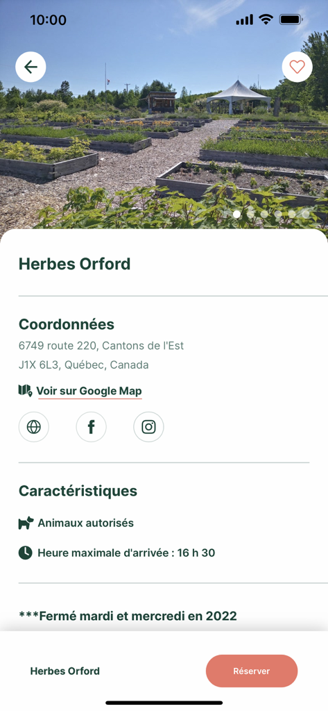 Terego - App screen showing host details for Herbes Orford including garden photos and reservation button