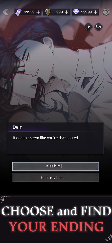 BloodKiss : Vampire romance - An interactive story scene from BloodKiss where players choose their romantic path with a vampire character