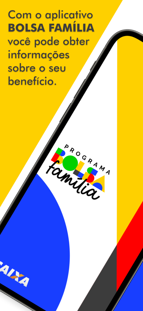 Bolsa Família - Official Bolsa Familia app welcome screen with program logo and benefit information text