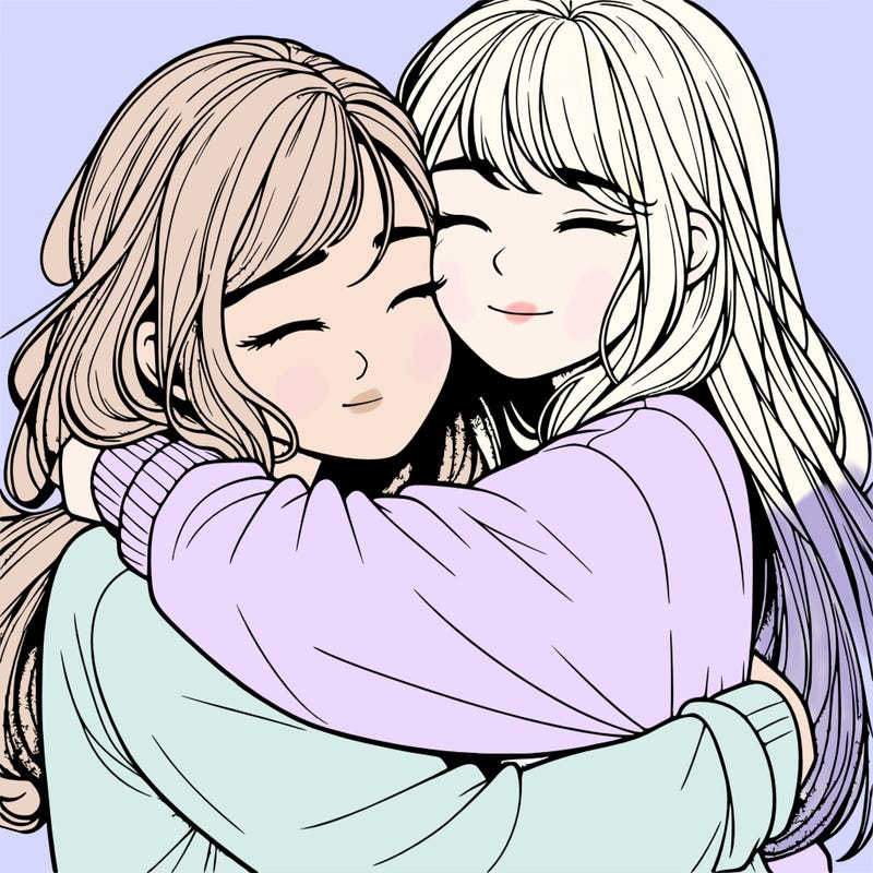 realistic two girls hugging