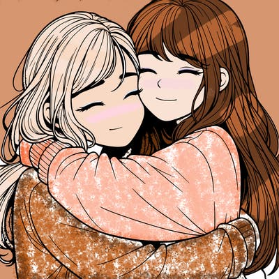 realistic two girls hugging