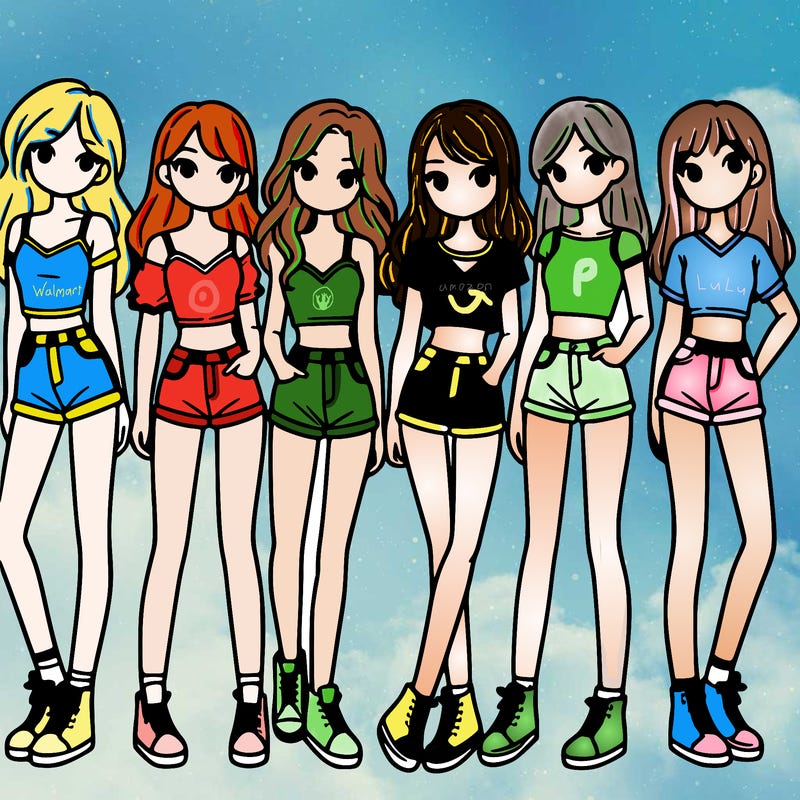 a group of girls wearing crop tops and shorts