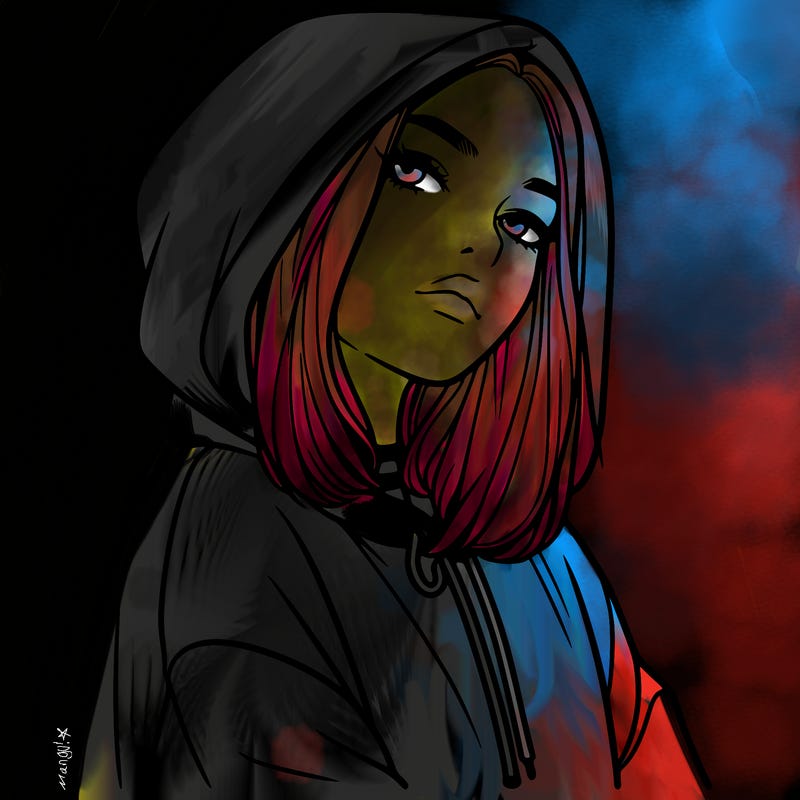 a realistic girl in a hoodie