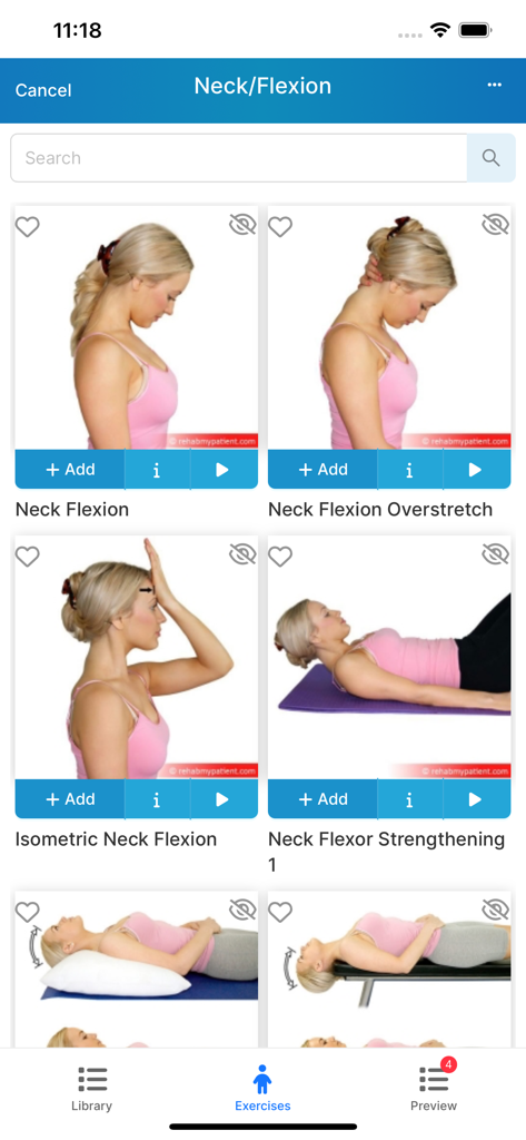Rehab My Patient - A library of professional neck flexion physical therapy exercises showing a woman performing different stretches and movements