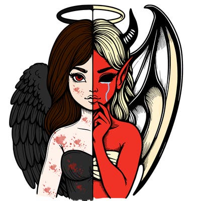 realistic angel half demon