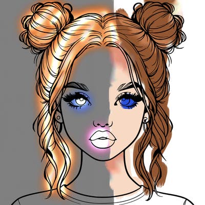 realistic girl with two buns in hair and lips