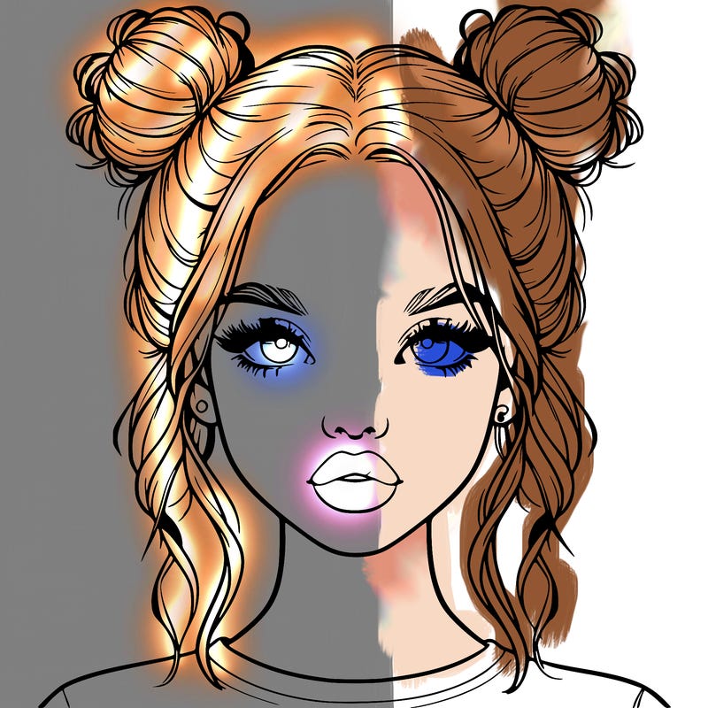 realistic girl with two buns in hair and lips