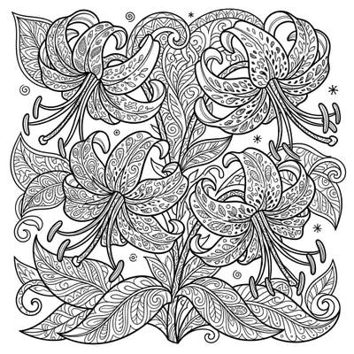 Discover the serene beauty of our Zentangle Tiger Lilies coloring page, perfect for mindful relaxation. Dive into a world of intricate patterns and bring these striking flowers to life with your unique color palette.