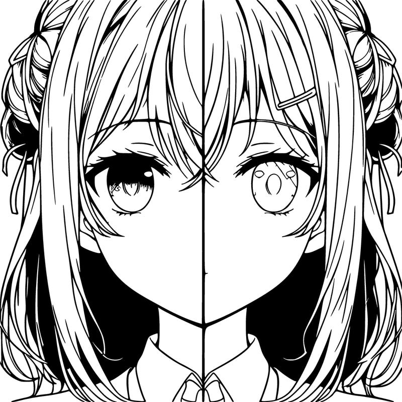 detailed anime face split half