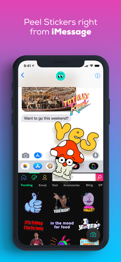 Stickers de GIPHY utilizados en una conversación de iMessage en un teléfono inteligente.