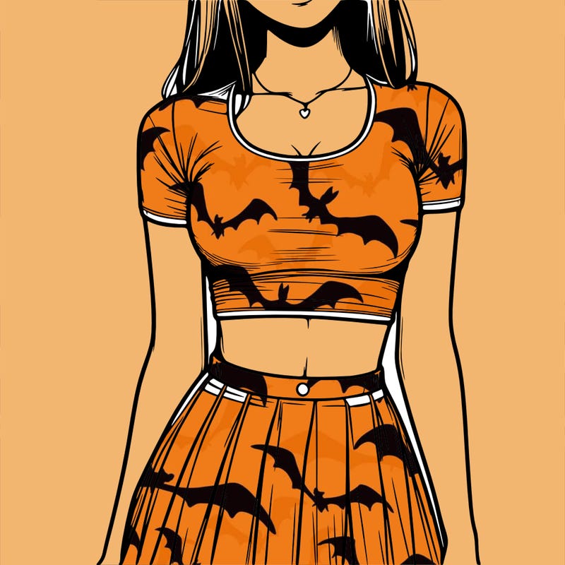 realistic girl wearing crop top and skirt