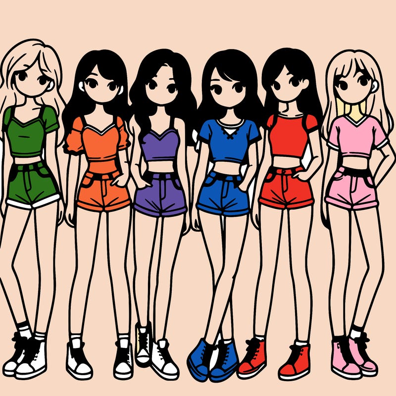 a group of girls wearing crop tops and shorts