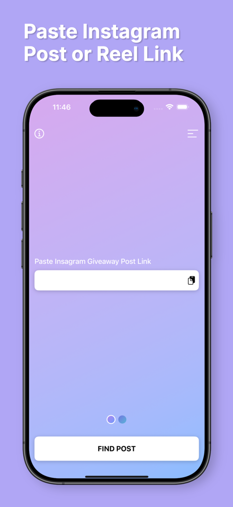 プレゼント企画抽選を開始するためにInstagramの投稿またはリールのリンクを貼り付けるためのインターフェース