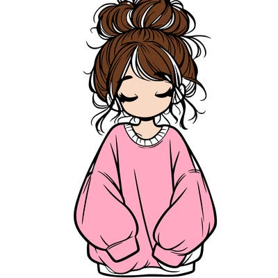 girl with baggy sweatshirt and messy bun