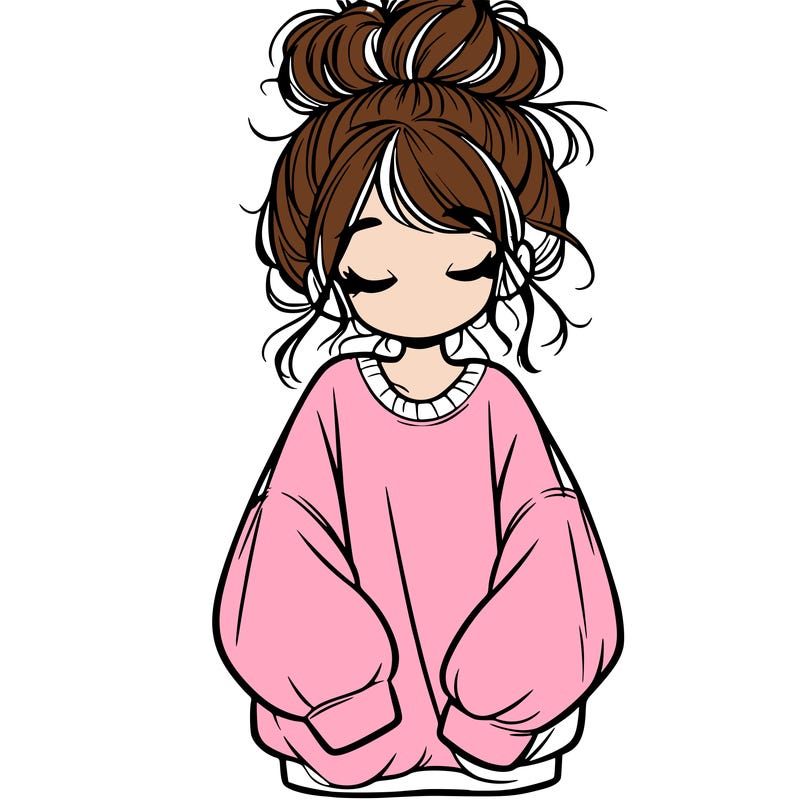 girl with baggy sweatshirt and messy bun