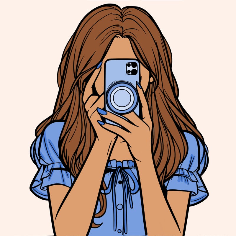 a realistic girl holding her phone taking pictures