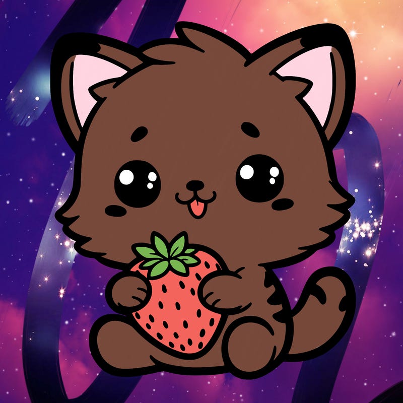 cute cat holding a strawberry