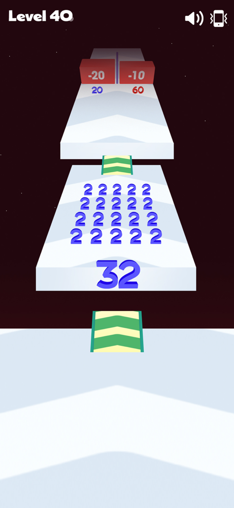 Numbers Merge: Plus and Run - Numbers Merge Plus and Run gameplay showing number 32 on a track