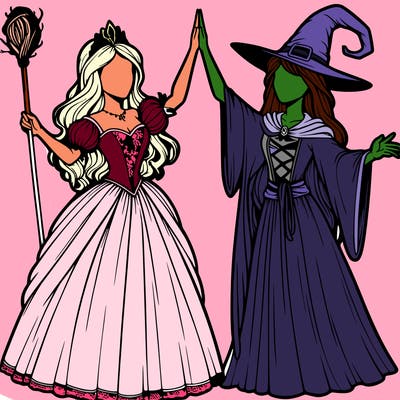 detailed realistic split of a princess and a witch