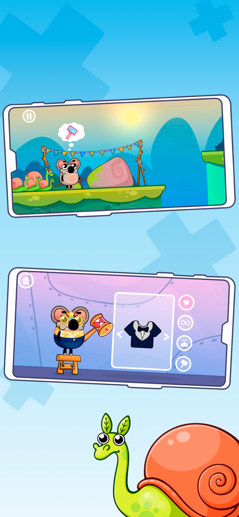Screenshots of the multiplication adventure app showing a game level and the character customization menu