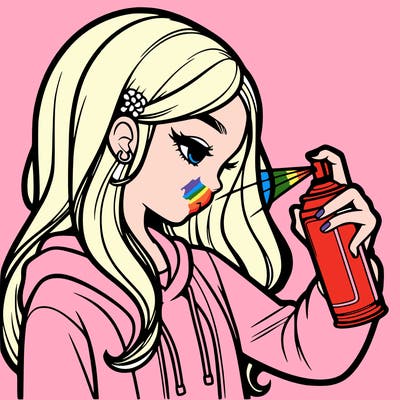 a realistic girl spray painting