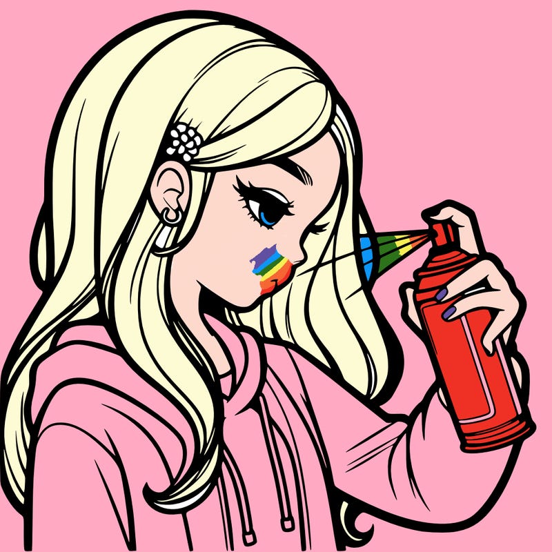 a realistic girl spray painting