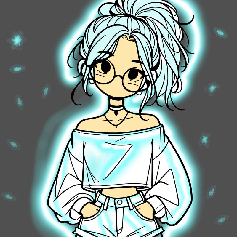 girl with a messy ponytail glasses a baggy crop top and jean shorts