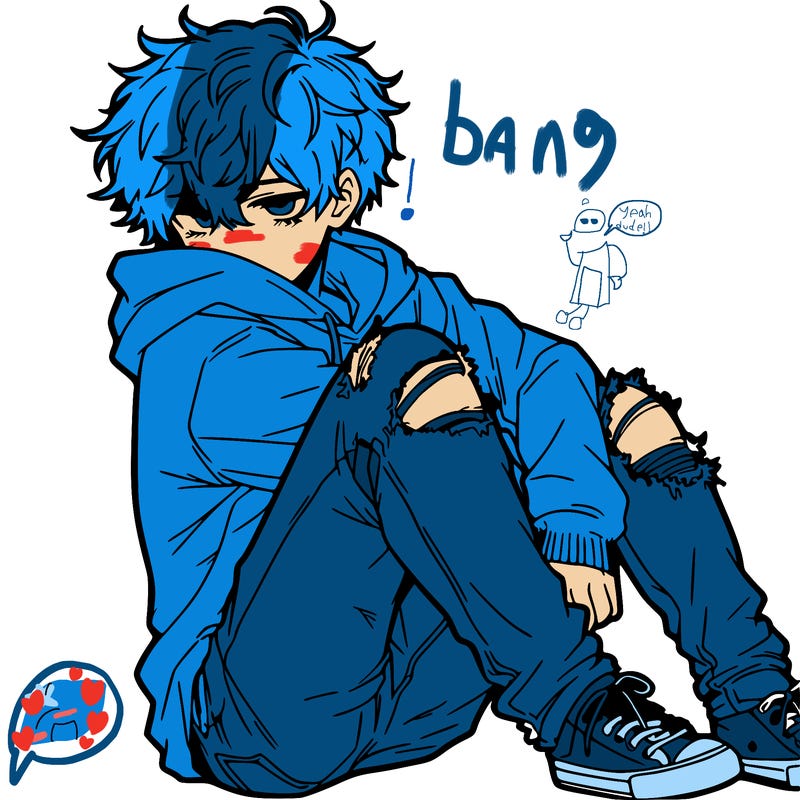 a male hoddie ripped jeans messy hair anime